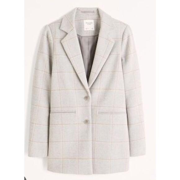 Abercrombie & Fitch gray plaid pea coat S tall - Picture 6 of 6